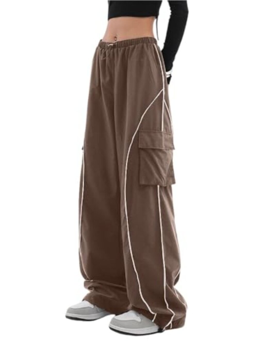 Y2K Parachute Track Pants Low Rise Baggy Wide Leg Cargo Pants Women